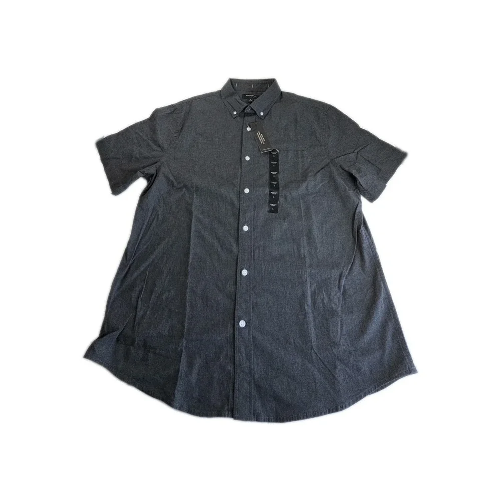 Banana Republic Shirt Mens Large L DARK GRAY SS Slim Fit Cotton Button‎ Down NWT